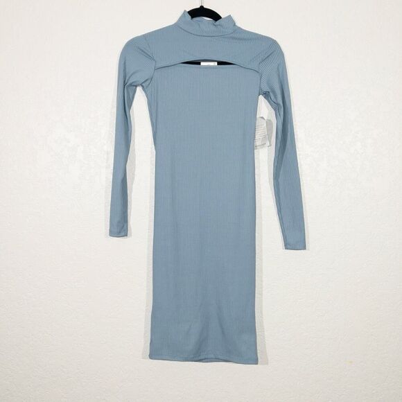 NWT Velvet Torch Dusk Blue Bodycon Ribbed Cut Out Dress Size XS - Picture 1 of 7